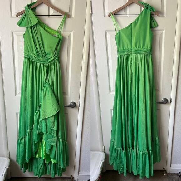 Mac Duggal Asymmetrical Bow One Sleeve Long Dress Green size 6 - Picture 3 of 14